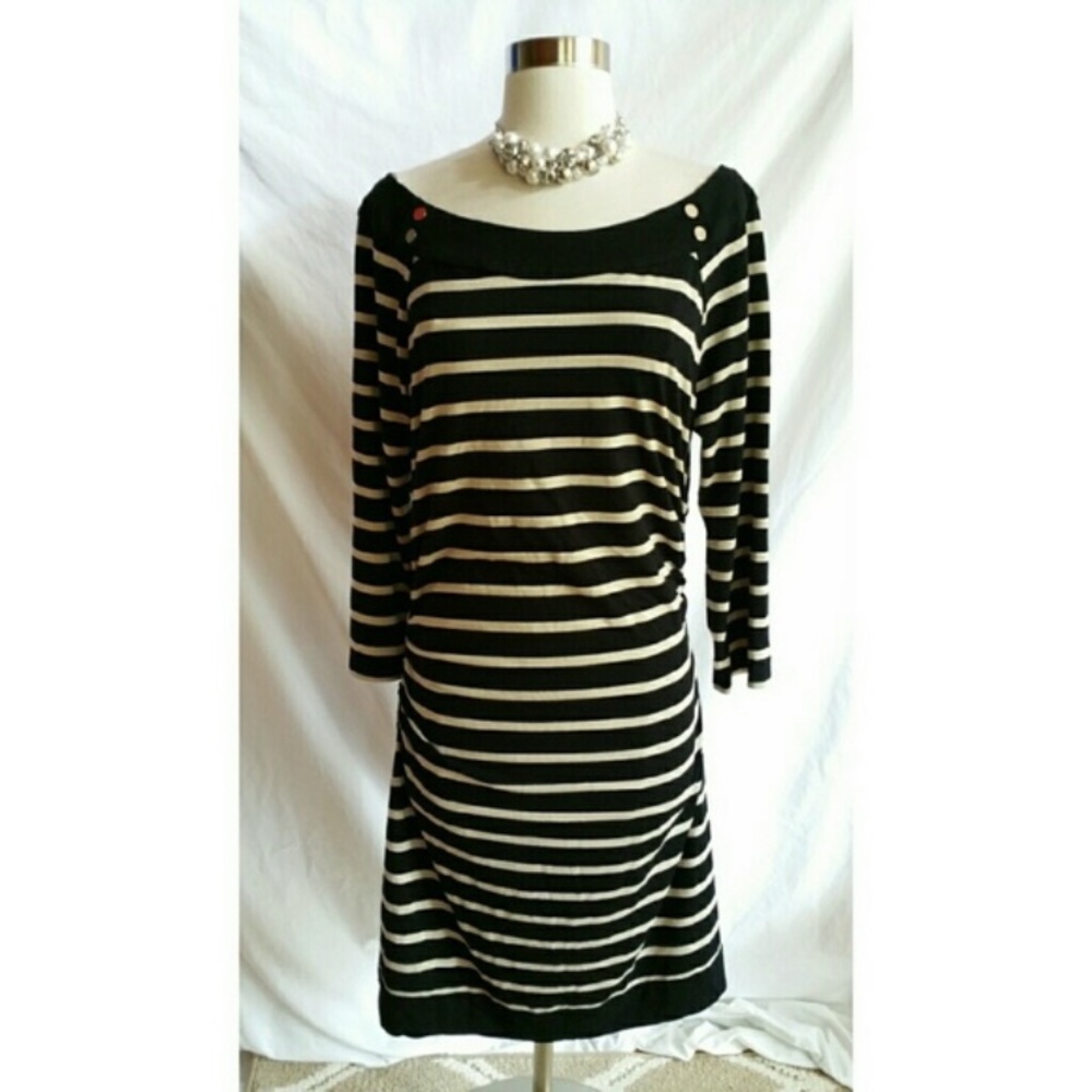 WHBM Gold and Black Striped Dress